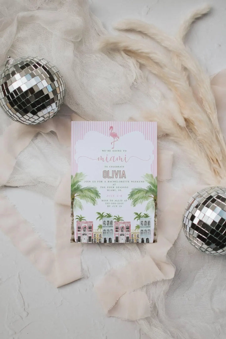 Pink Miami Bachelorette Invitation - Miami Girls Weekend Invitation - Retro Miami Girls Weekend Invitation - Miami Bachelorette Invite Evite