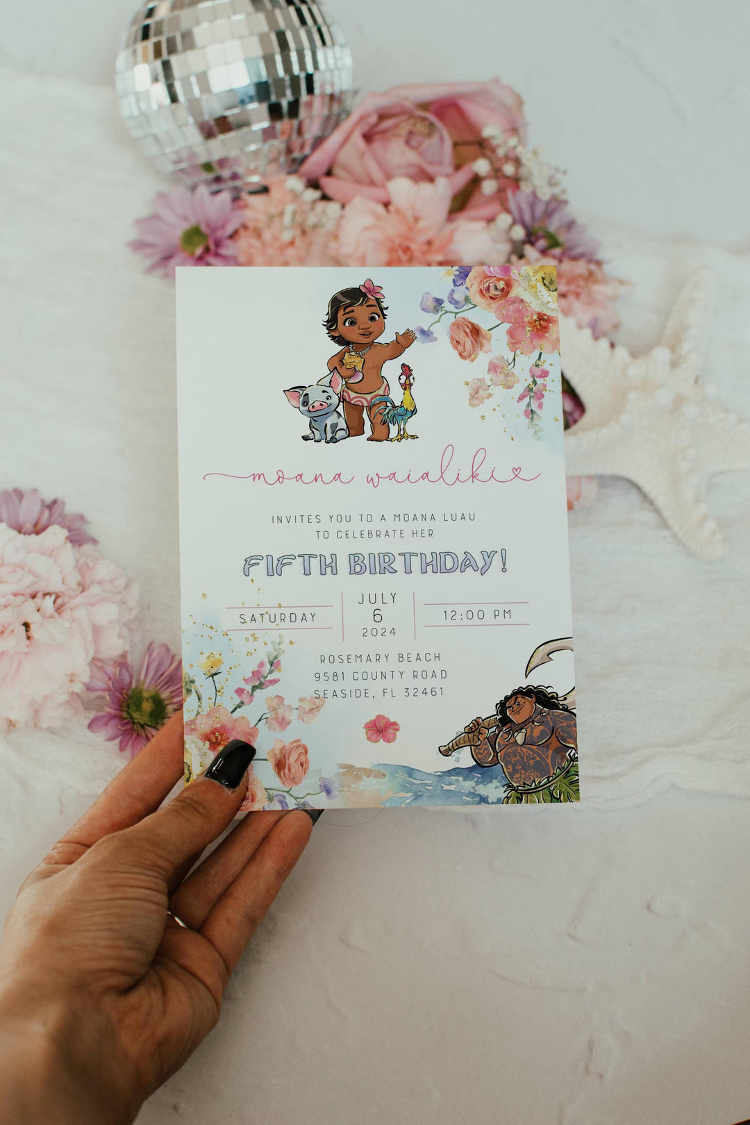 Moana Birthday Invitation - Editable Moana Invitation - Floral Moana Invitation - Moana Luau Invitation - Moana Birthday Evite - Moana 2