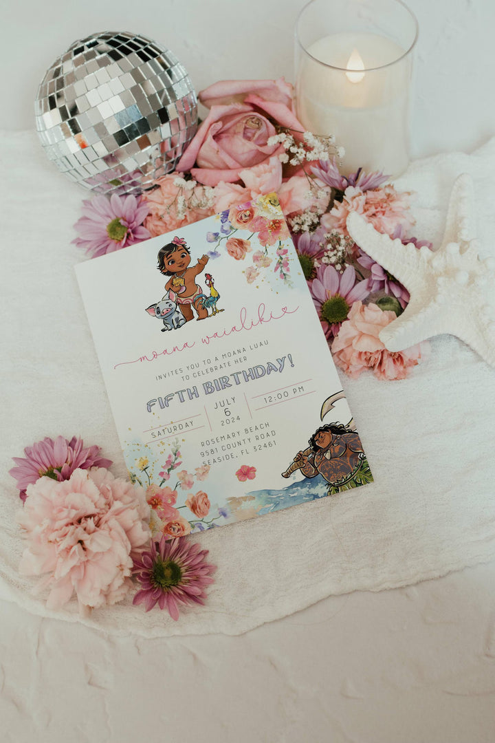 Moana Birthday Invitation - Editable Moana Invitation - Floral Moana Invitation - Moana Luau Invitation - Moana Birthday Evite - Moana 2