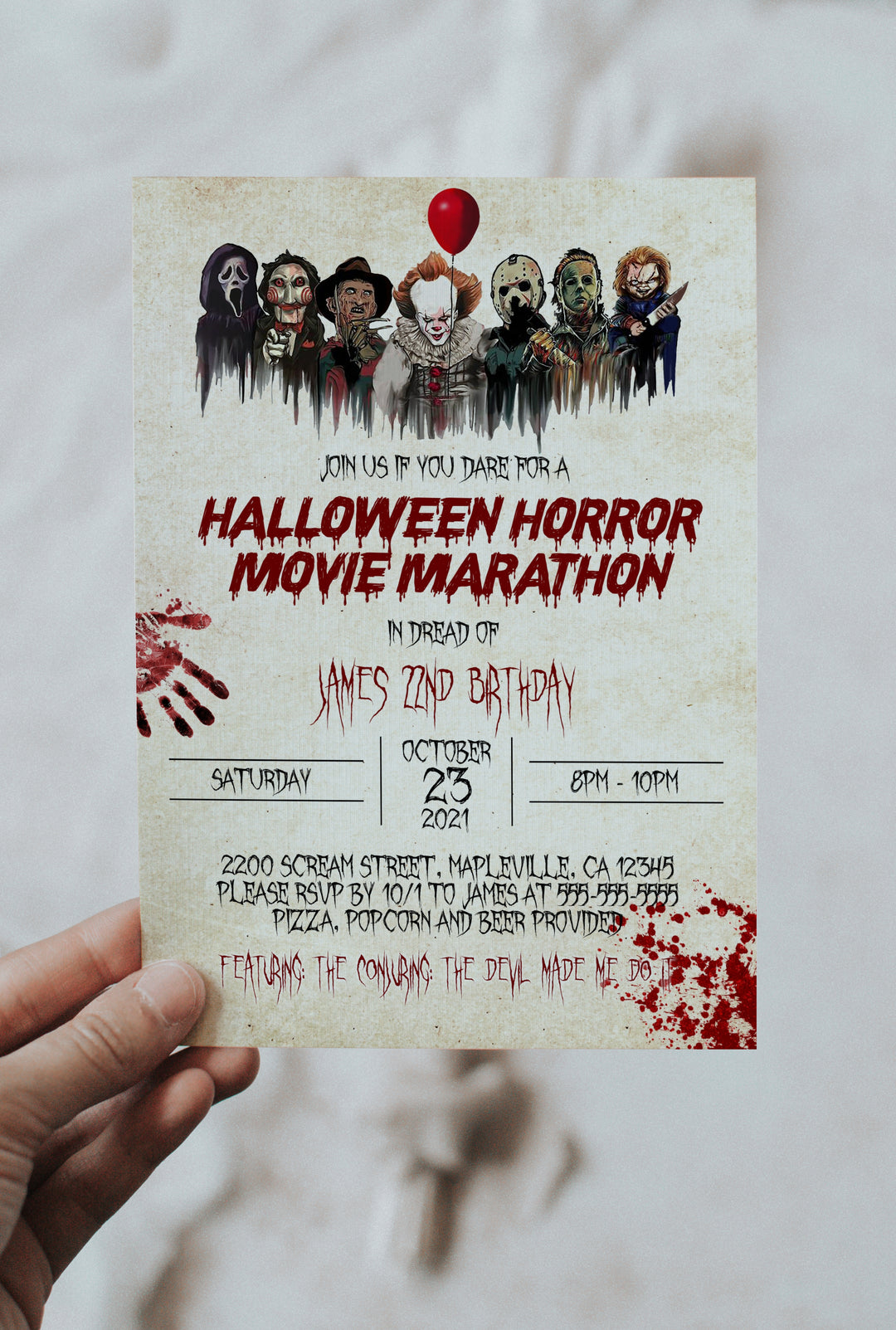 Horror Movie Birthday Invitation - Halloween Horror Invitation - Halloween Scary Movie Invitation - Scary Movie Night Invite - Halloween