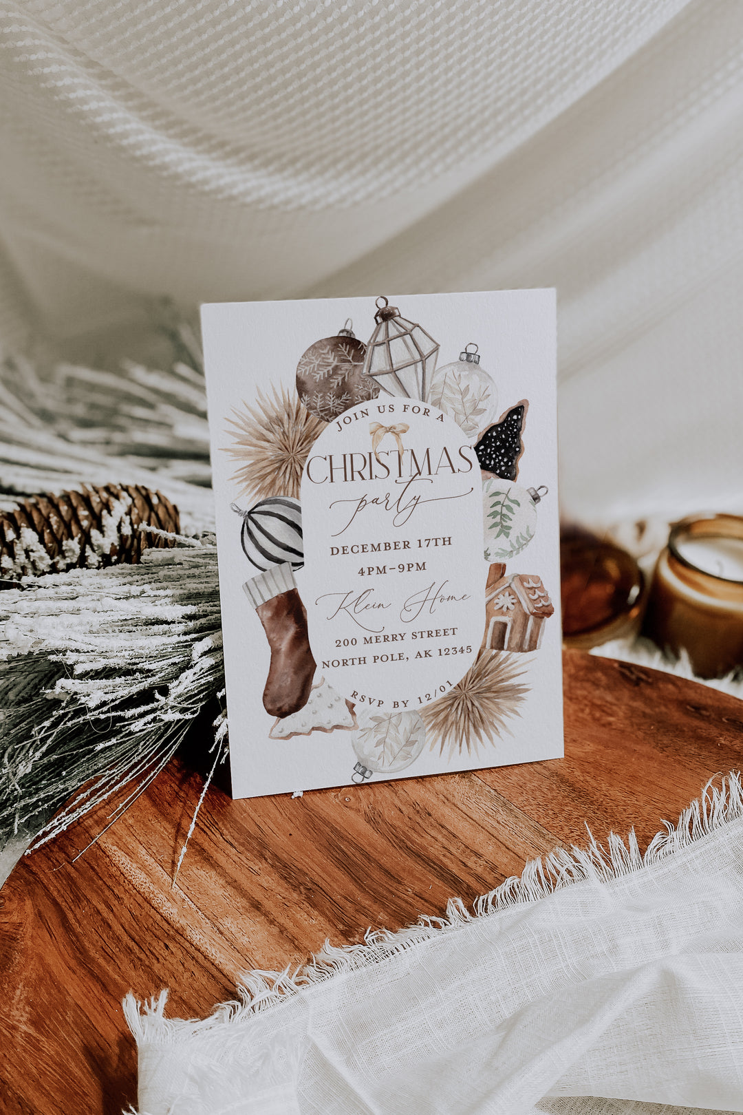 Neutral Christmas Invitation - Cozy Christmas Card - Christmas Party Invitation - Holiday Party Invitation Template - Christmas Template