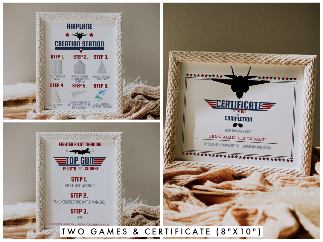 Fighter Pilot Invitation - Top Gun Birthday Invitation Bundle - Top Gun Birthday Games - Fighter Jet Birthday Sign - Boys Airplane Invite