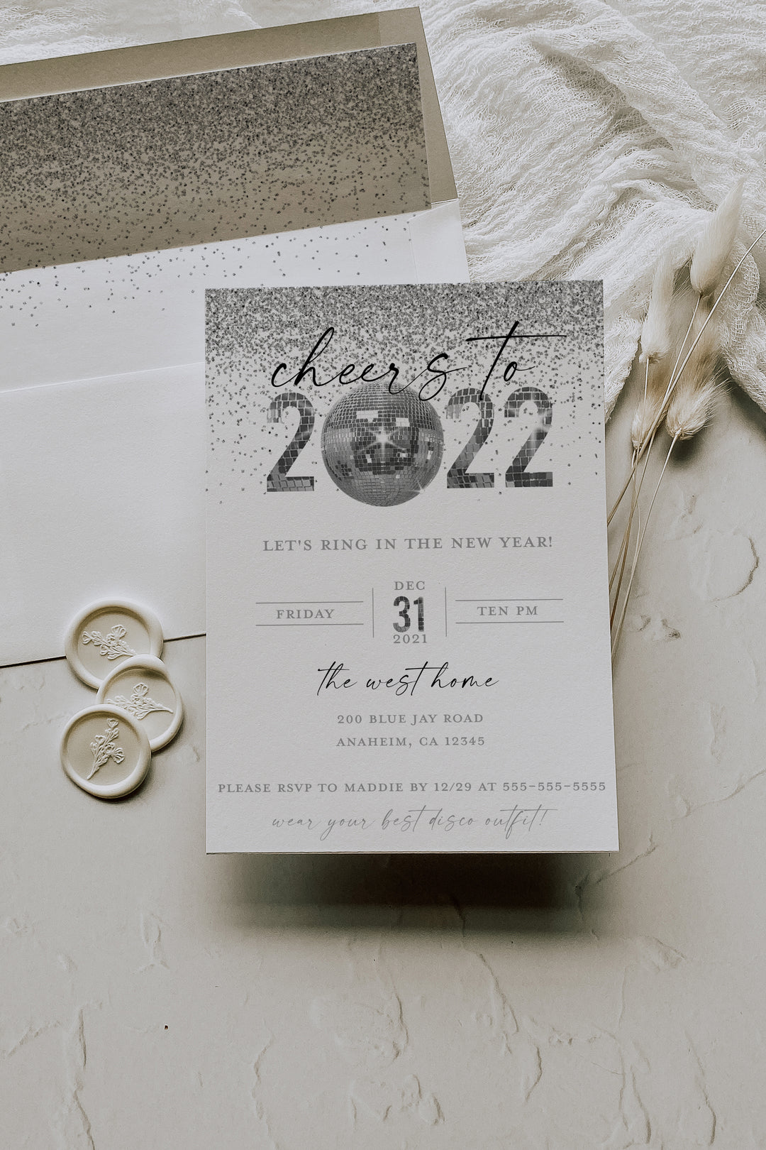 New Years Eve Invitation - Disco Theme New Years Invitation - Glam New Years Invitation - NYE Invitation - 2022 NYE Invite - Digital File