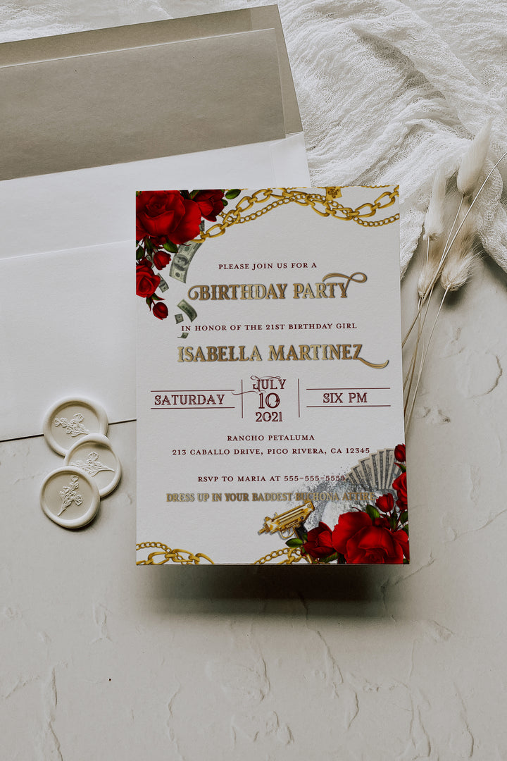 Buchona Birthay Theme Invitation - Buchona 21st Birthday Invite - Narco Wife Birthday Invitation - Mob Wife Birthday Invite - Gangster Bday