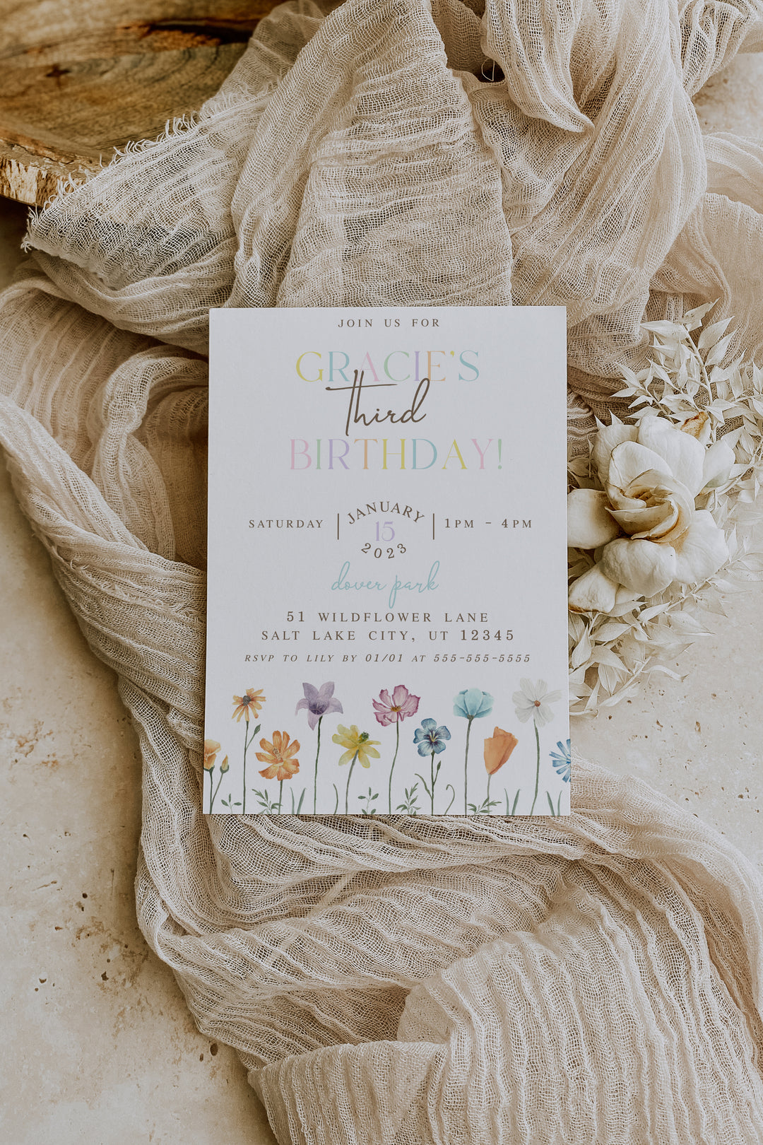 Wildflower Birthday Invitation Template - Floral Birthday Invite - Boho Floral Invitation - Wildflower Template - Birthday Invitation