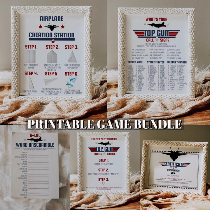 Fighter Pilot Theme Printable Games - Top Gun Party Games - Boys Printable Party Game - Airplane Maker - Pilot Certificate Printable