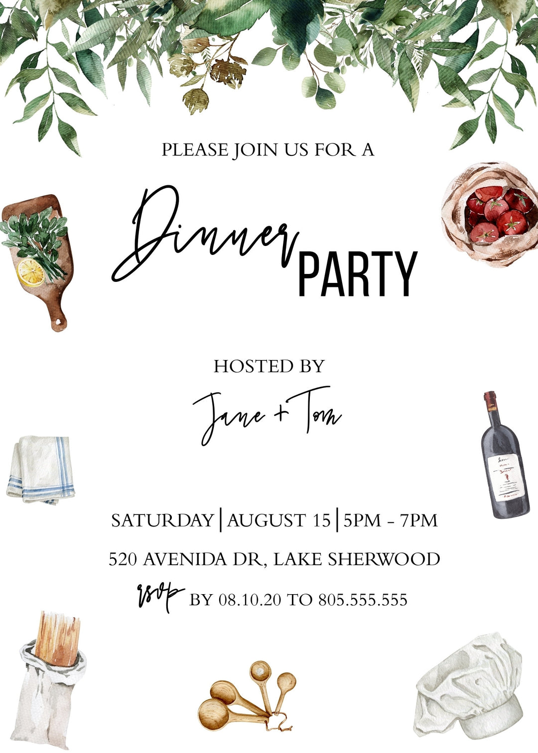 Dinner Party Printable Invitation - Housewarming Dinner Party Invitation - Rehearsal Dinner Party Invitation - Neighborhood Dinner Party