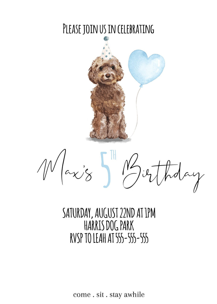 Cockapoo Dog Birthday Invitation - Poodle Birthday Bash Invitation - Poodles Birthday Theme Invitation - Dog Themed Birthday Invitation