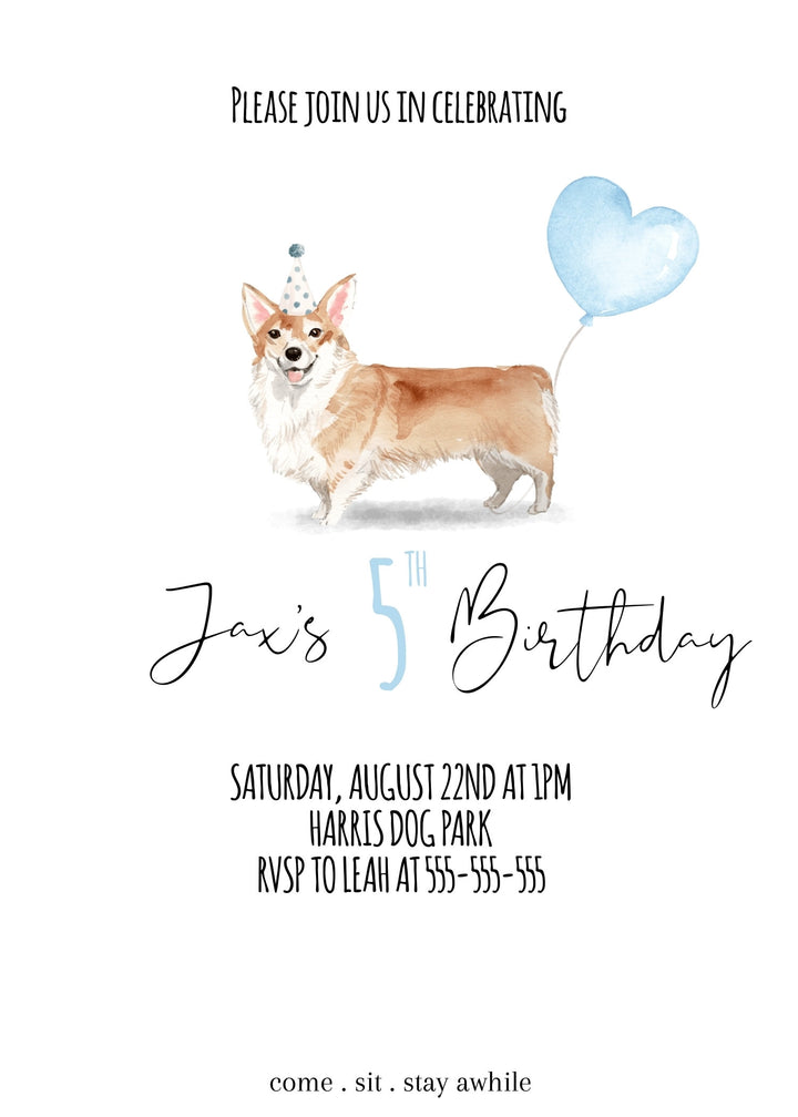 Corgi Birthday Invitation - Corgi Themed Birthday Invitation - Corgi's First Birthday Invitation - Corgi Puppy Invitation - Birthday Pawty