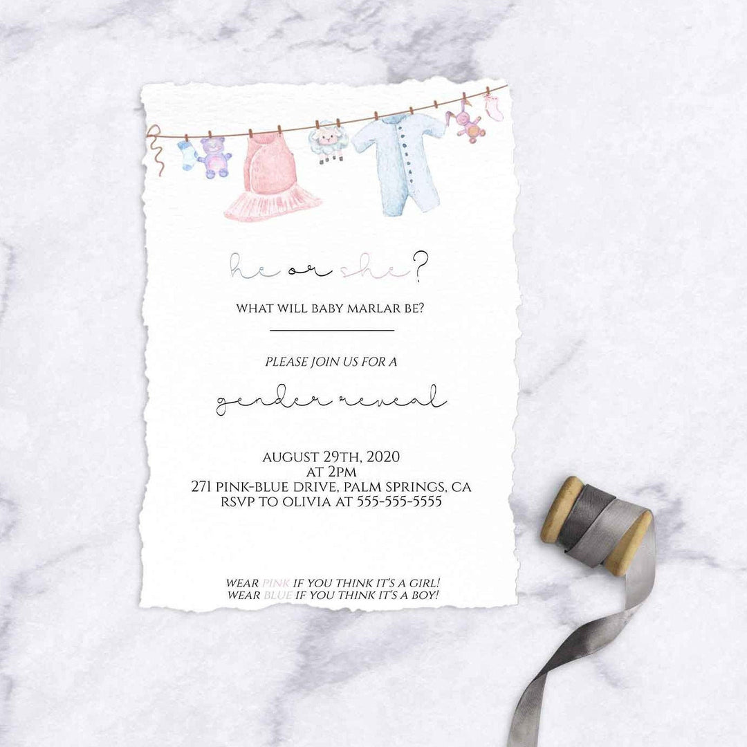 He or She? Gender Reveal Party Invitation - Simple Gender Reveal Party Invite - Pink and Blue Gender Reveal Party Invitation - Virtual Party