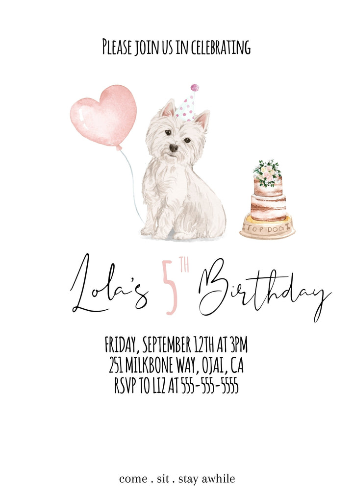 Maltese Dog Birthday Invitation - White Dog Birthday Invitation - White Fluffy Dog Birthday Invitation - Maltipoo Birthday Invitation