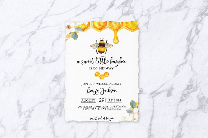 Bee Themed Baby Shower Invitation - Honey Bee Baby Shower Invitation - Bumble Bee Baby Shower Invitation - Yellow Baby Shower Invitation