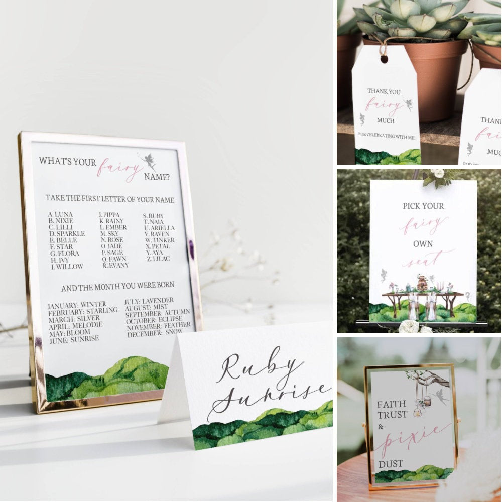 Signs and Games for Enchanted Forest First Birthday - Enchanted Forest Birthday Party Game - What's Your Fairy Name Game - Garden Party DIY