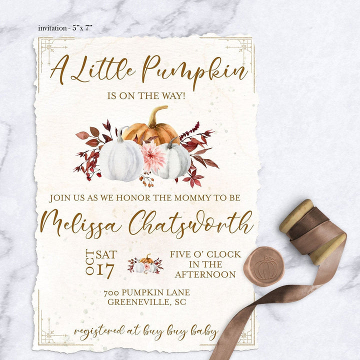 Little Pumpkin Baby Shower Invitation - November Baby Shower Invitation - Fall Pumpkin Baby Shower Invitation - Floral Pumpkin Invitation