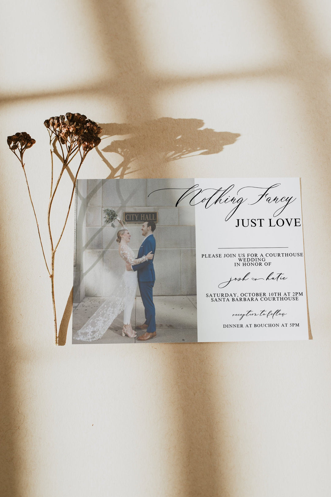 City Hall Wedding Invitation Postcard - Courthouse Wedding Invitation - Nothing Fancy Just Love Invitation - Backyard Wedding Invitation -