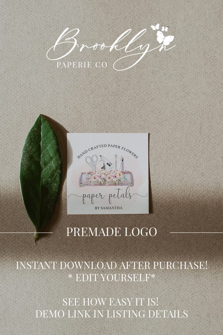 Paper Flower Maker Logo - Paper Flower Creator Logo - Cardstock Flower Creator Logo - Cricut Flower Maker Logo - Crafty Premade Logo Design