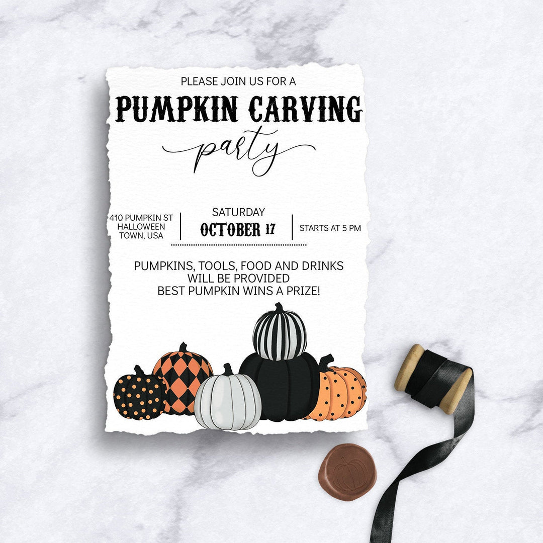 Pumpkin Carving Party Invitation - Halloween Party Invitation - Costume Party Invitation - Pumpkin Carving Contest Invitation - Halloween