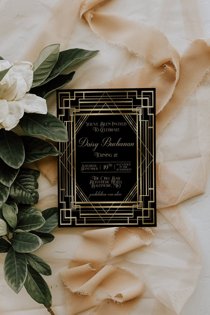 Great Gatsby Birthday Invitation - Roaring 20's Invitation - Art Deco Invitation - Prohibition Era Invitation - 20's Theme Invitation - 21st