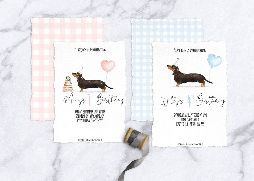 Dachshund Birthday Invitation - Wiener Dog Birthday Invitation - Dog 2nd Birthday Invitation - Dog Party Invitation - Dachshund Party Theme