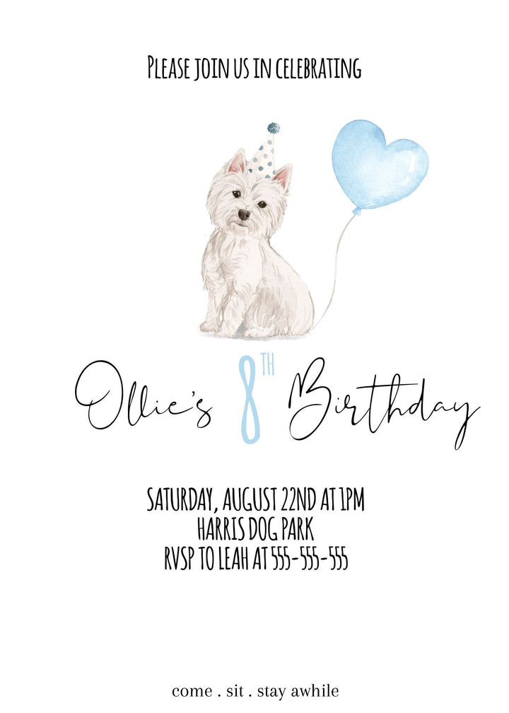 Maltese Dog Birthday Invitation - White Dog Birthday Invitation - White Fluffy Dog Birthday Invitation - Maltipoo Birthday Invitation