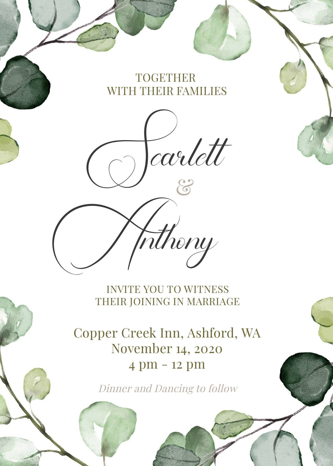 Green Eucalyptus Wedding Invitation - Botanical Green Wedding Invitiation - Instant Download Eucalyptus Invitation - Printable Eucalyptus