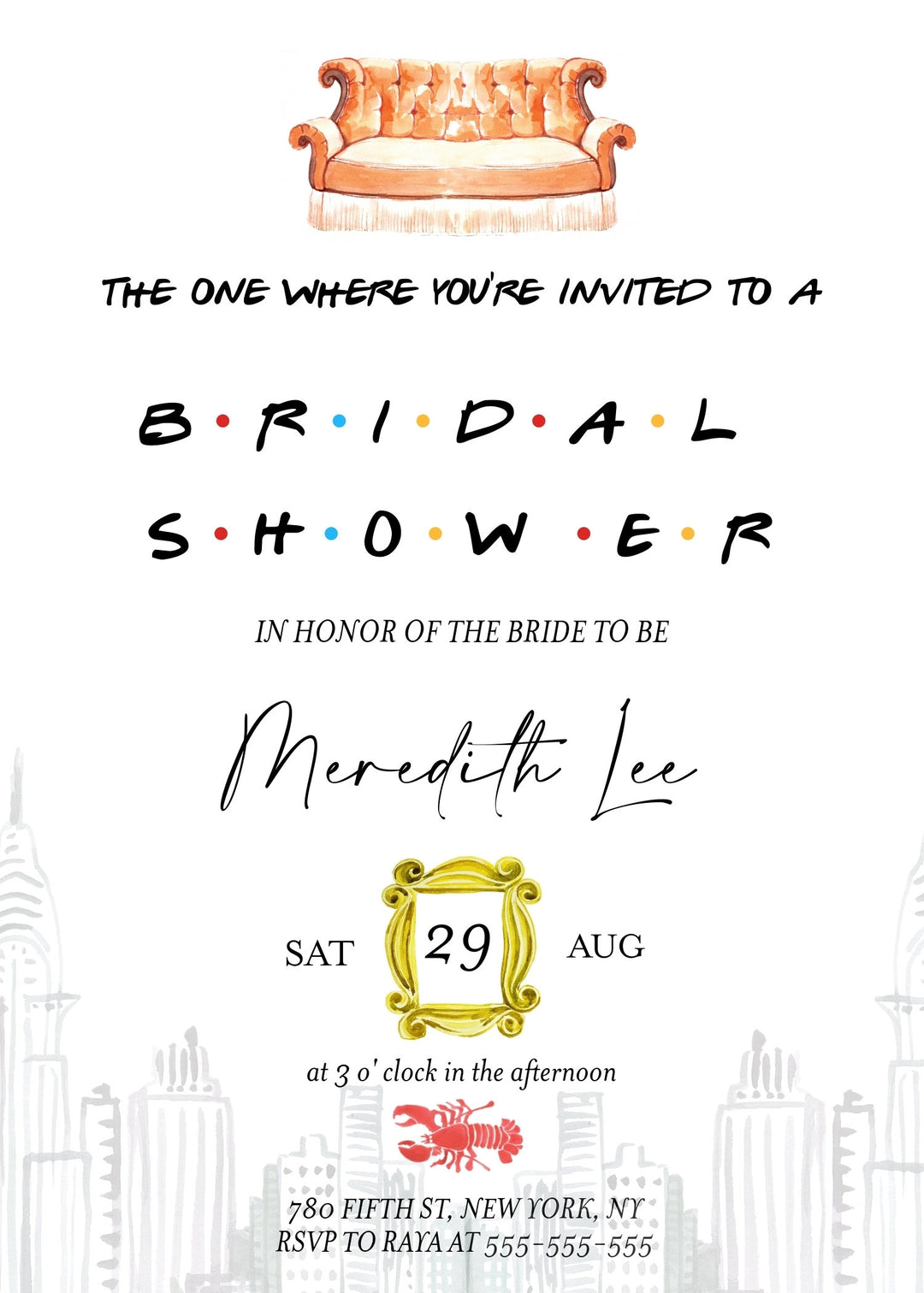 Friends Theme Bridal Shower Invitation - Central Perk Bridal Shower Invitation - NYC Bridal Shower Invitation - He's Her Lobster Invitation