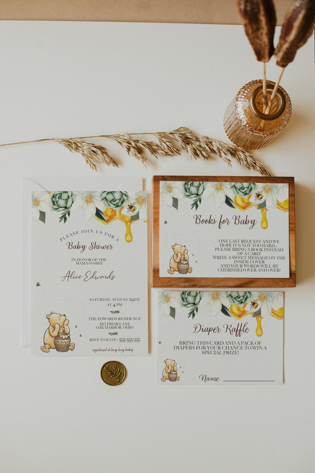 Floral Winnie the Pooh Baby Shower Invitation Suite - Floral Vintage Winnie the Pooh Baby Shower Invitation - Classic Winnie the Pooh Baby