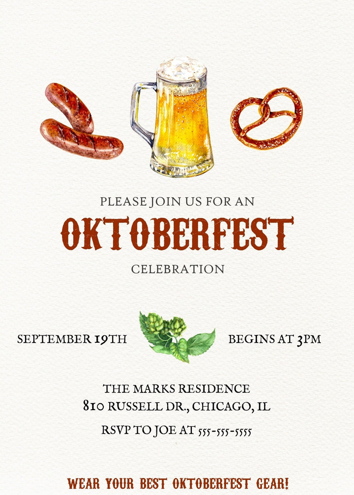 Oktoberfest House Party Invitation - Oktoberfest Celebration Invitation - German Party Invitation - Bratwurst & Beer Invitation - Beer Party