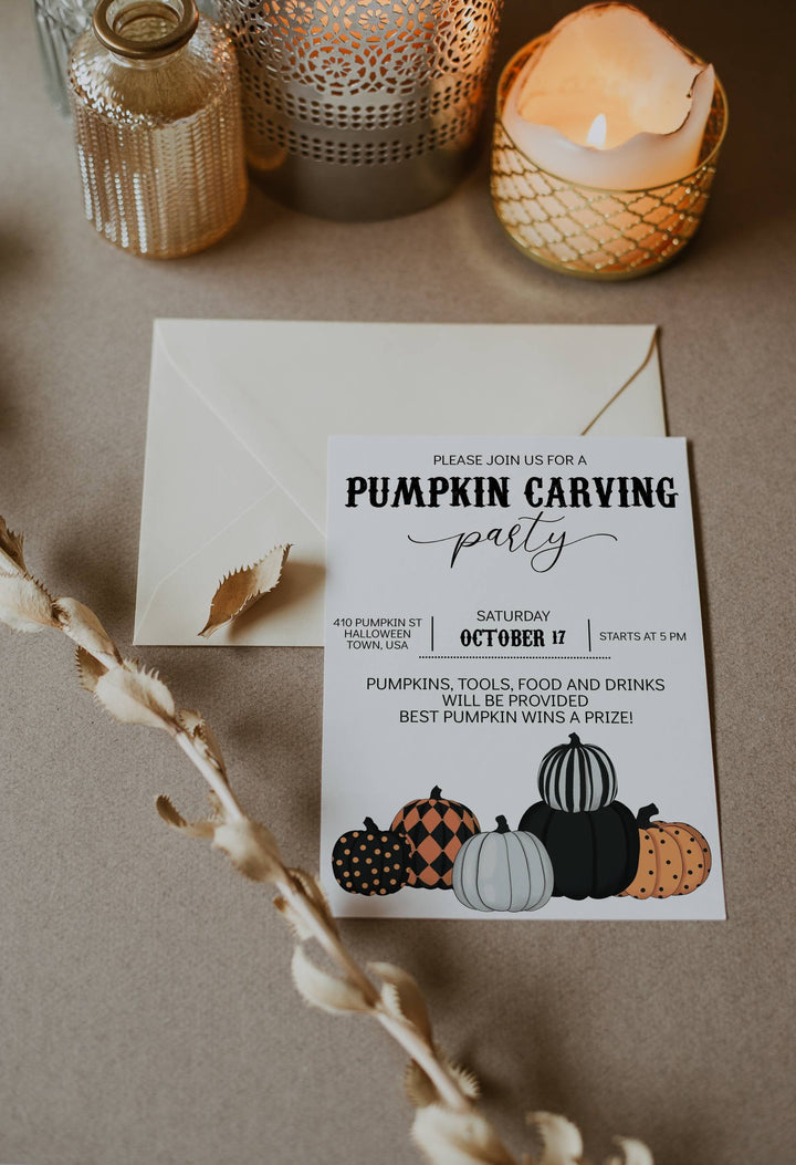 Pumpkin Carving Party Invitation - Halloween Party Invitation - Costume Party Invitation - Pumpkin Carving Contest Invitation - Halloween