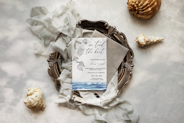 We Tied the Knot Invitation - Under The Sea Wedding Invitation - Nautical Elopement Celebration Invitation - We Eloped Save the Date - Beach