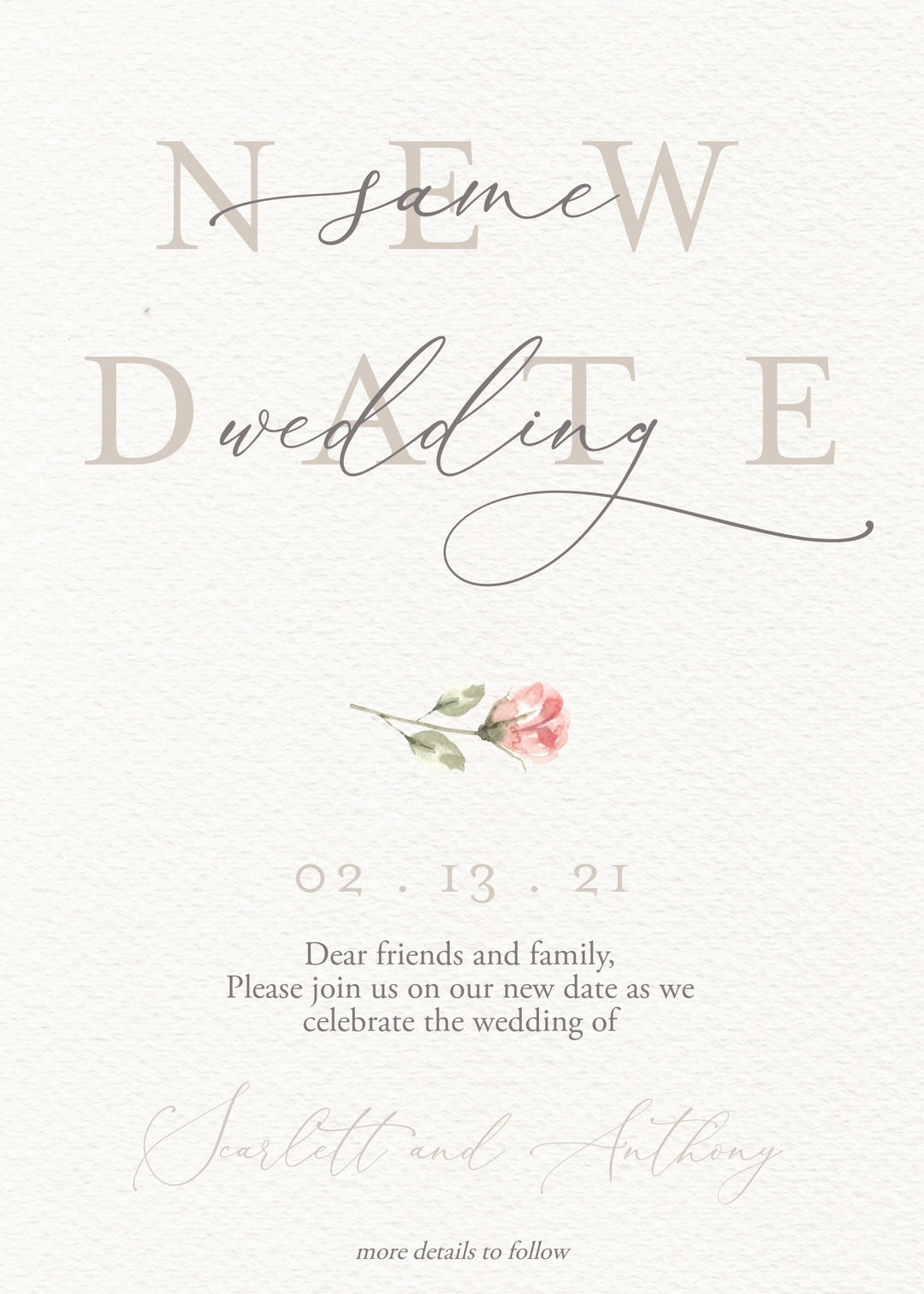 Wedding Reschedule Announcement - Wedding Postponement Announcement - Wedding Change the Date Card - Save the New Date Invitation - Postpone