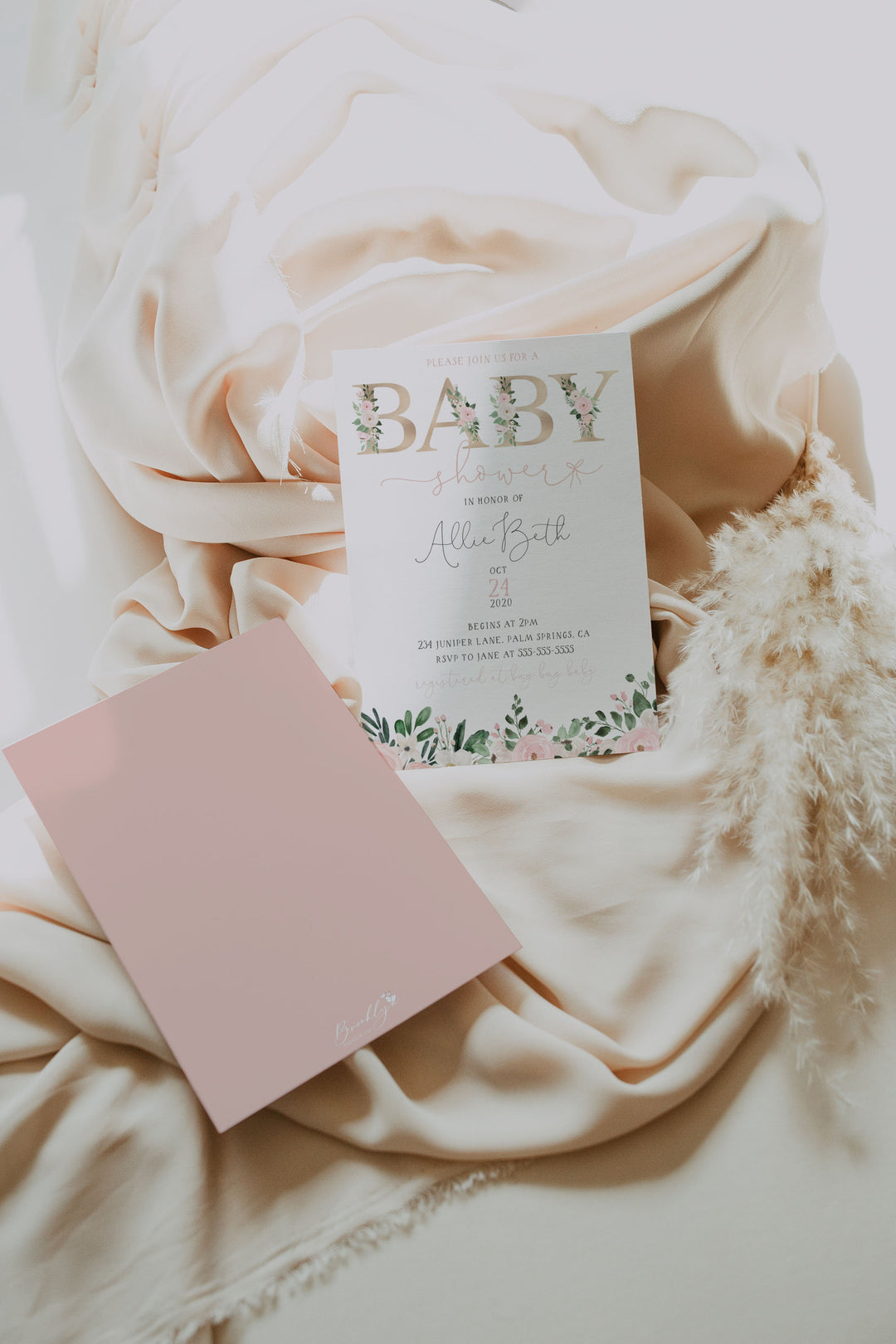Blush Pink Floral Baby Shower Invitation - Soft Baby Pink Floral Baby Shower - Baby Girl Pink Baby Shower Invitation Suite - Floral Baby