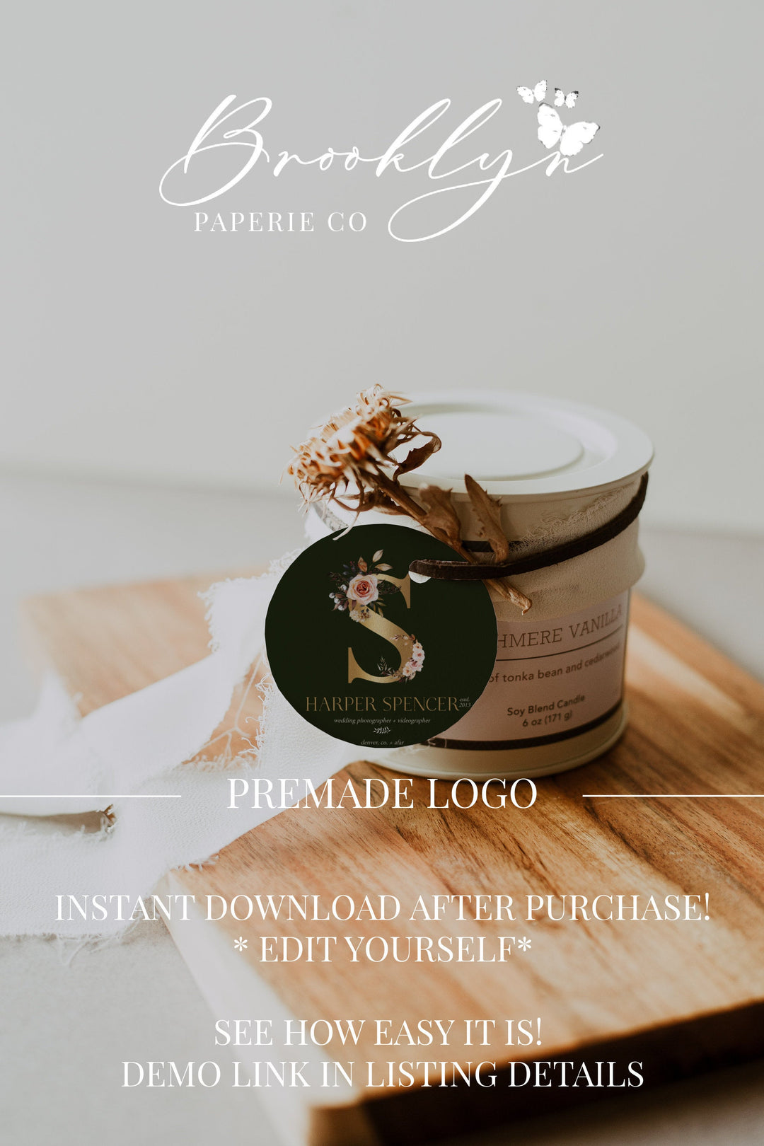Gold Floral Premade Logo - Photographer Logo - Wedding Event Planner Logo - Editable Logo - Affordable Premade Logo - Wedding Stylist Logo