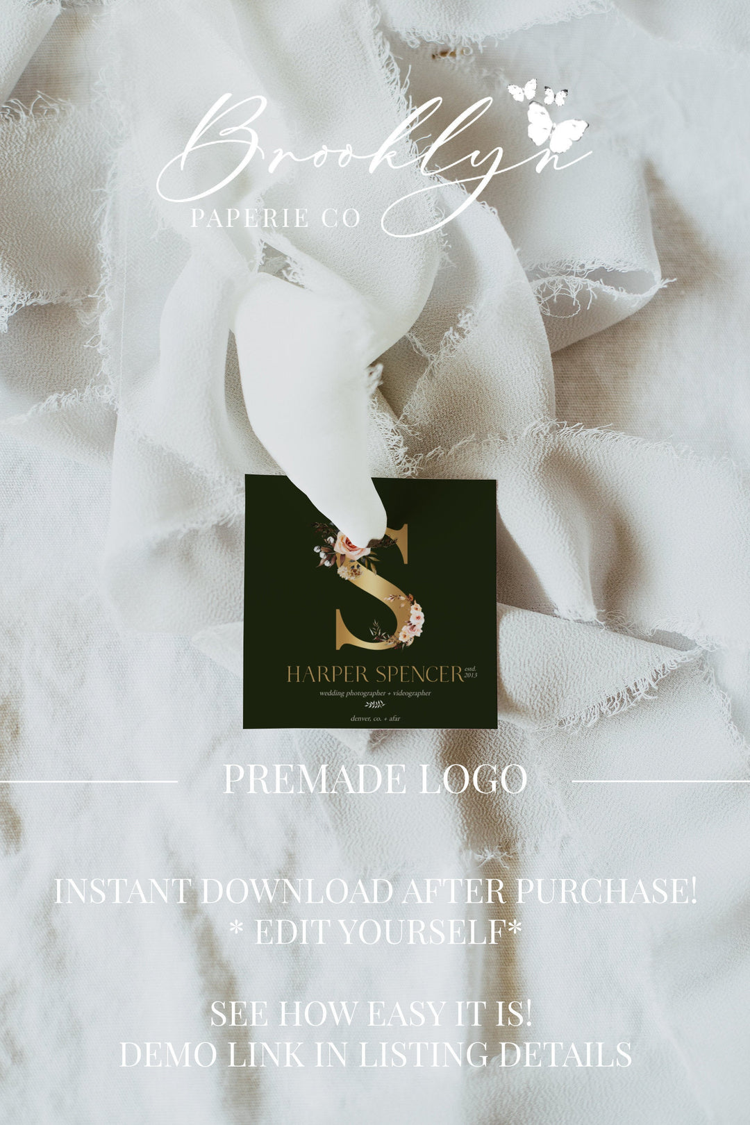 Gold Floral Premade Logo - Photographer Logo - Wedding Event Planner Logo - Editable Logo - Affordable Premade Logo - Wedding Stylist Logo