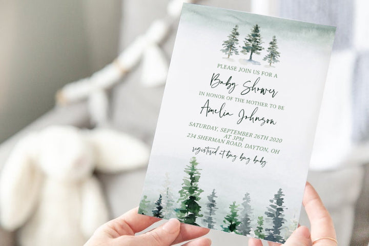 Forest Baby Shower Invitation - Green Forest Baby Shower Invitation - Wood Theme Baby Shower Invitation - Forest Woodland Baby Shower Invite