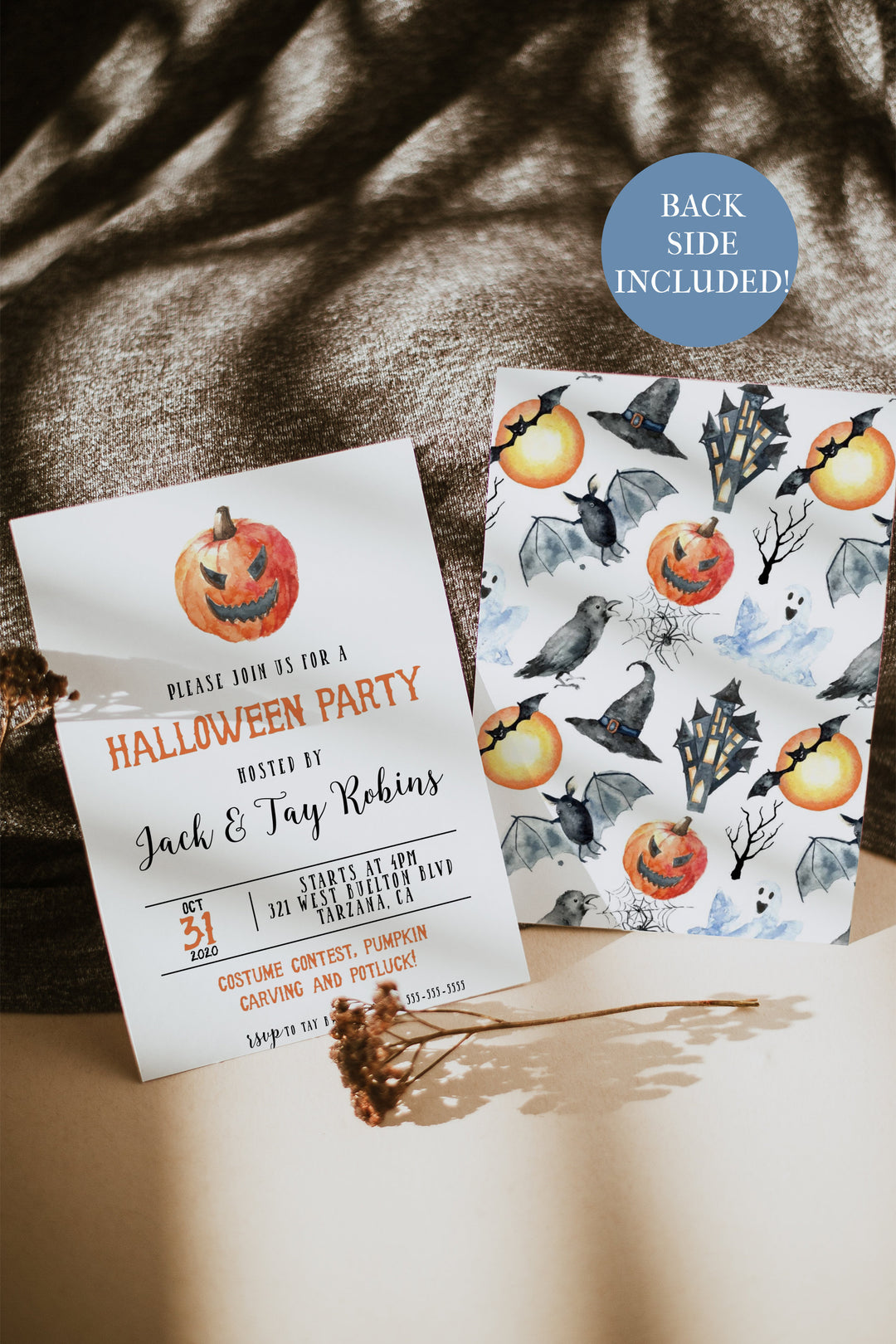 Double Sided Halloween Party Invitation - Pumpkin Halloween Party Invitation - Simple Halloween Party Invitation - COVID Halloween Invite