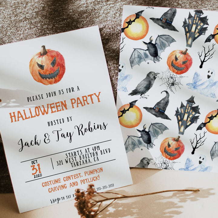 Double Sided Halloween Party Invitation - Pumpkin Halloween Party Invitation - Simple Halloween Party Invitation - COVID Halloween Invite