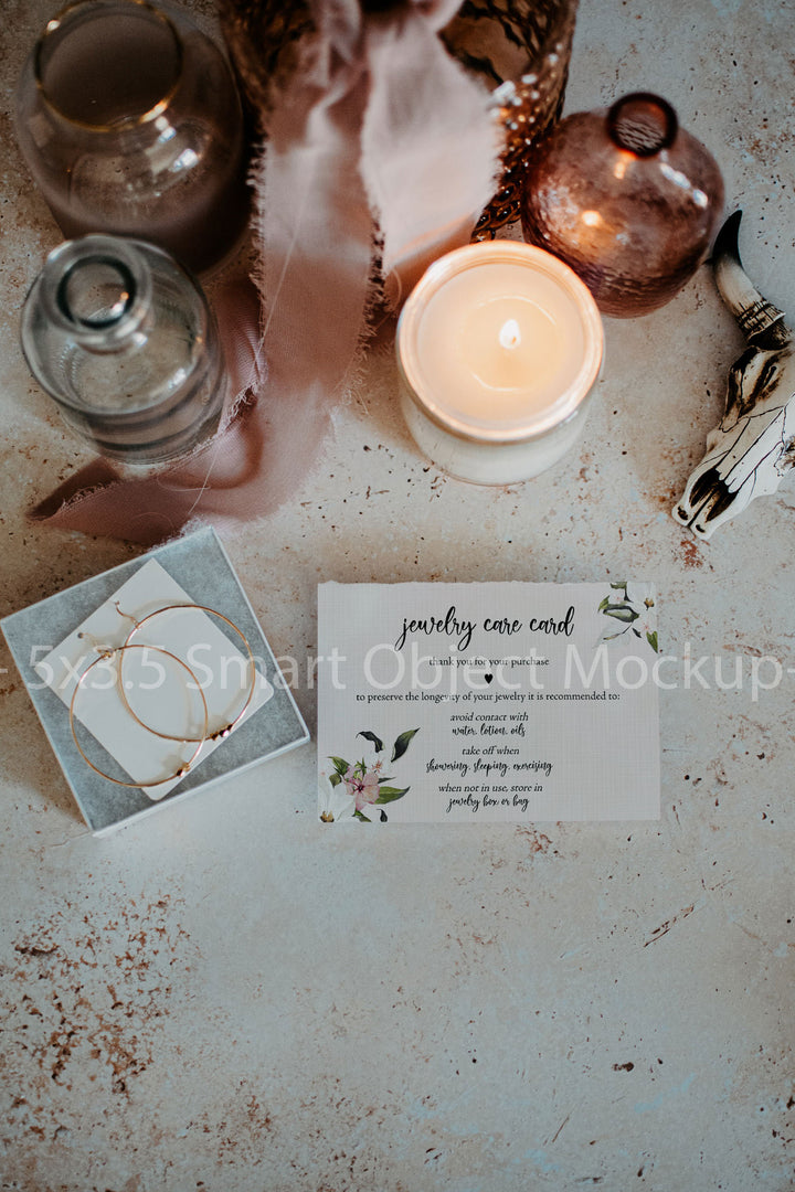 Care Card Mockup - Jewelry Care Card Mockup - Jewelry Business Card Mockup - Business Branding Mockup - Boho 5x3.5 Mockup - PSD Smart Object