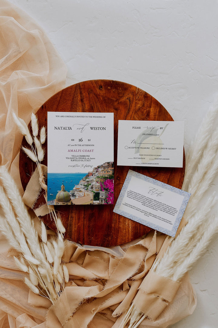 Amalfi Coast Wedding Invitation and RSVP - Italy Destination Wedding Invitation - Italian Riviera Destination Wedding Invitation and RSVP