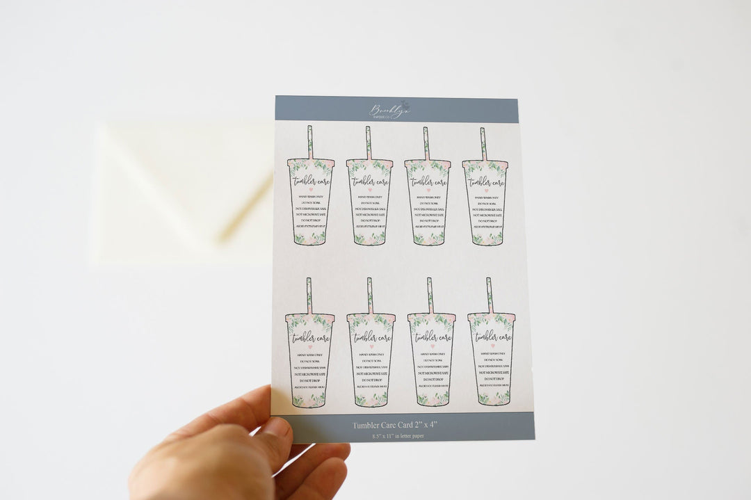 Cup Care Instructions Card, Tumbler Care Cards