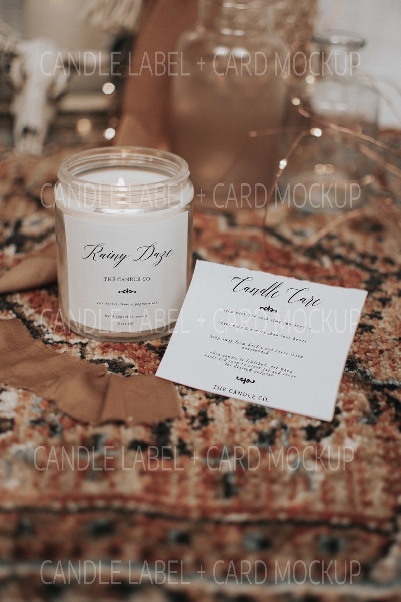 Candle Label Mockup - Candle Care Card Mockup - Boho Candle Mockup - Candle Stock Photography - Candle Product Photography - Smart Object