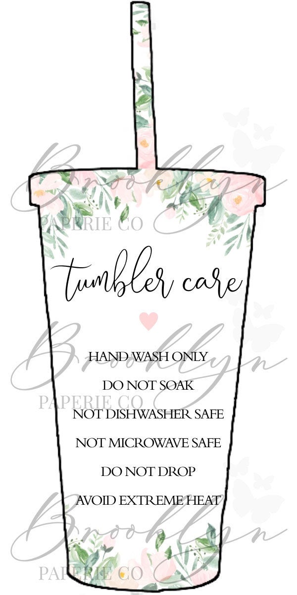 Tumbler Care Card Print and Cut - Tumbler Care Instructions Printable - Instant Download Tumbler Care Cards - Cold Cup Care Card Printable