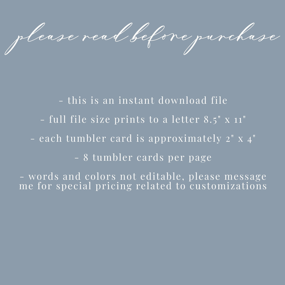 Tumbler Care Card Print and Cut - Tumbler Care Instructions Printable - Instant Download Tumbler Care Cards - Cold Cup Care Card Printable