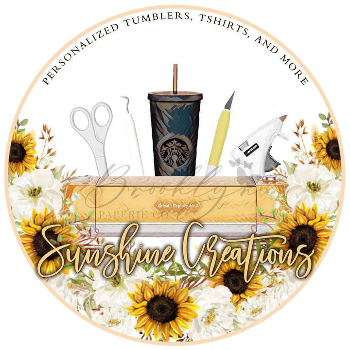 Sunflower Crafter Logo - Sunflower Tumbler Logo Design - Yellow Premade Logo Design - Sunflower Cricut Crafter Logo - Cold Cup Business Logo
