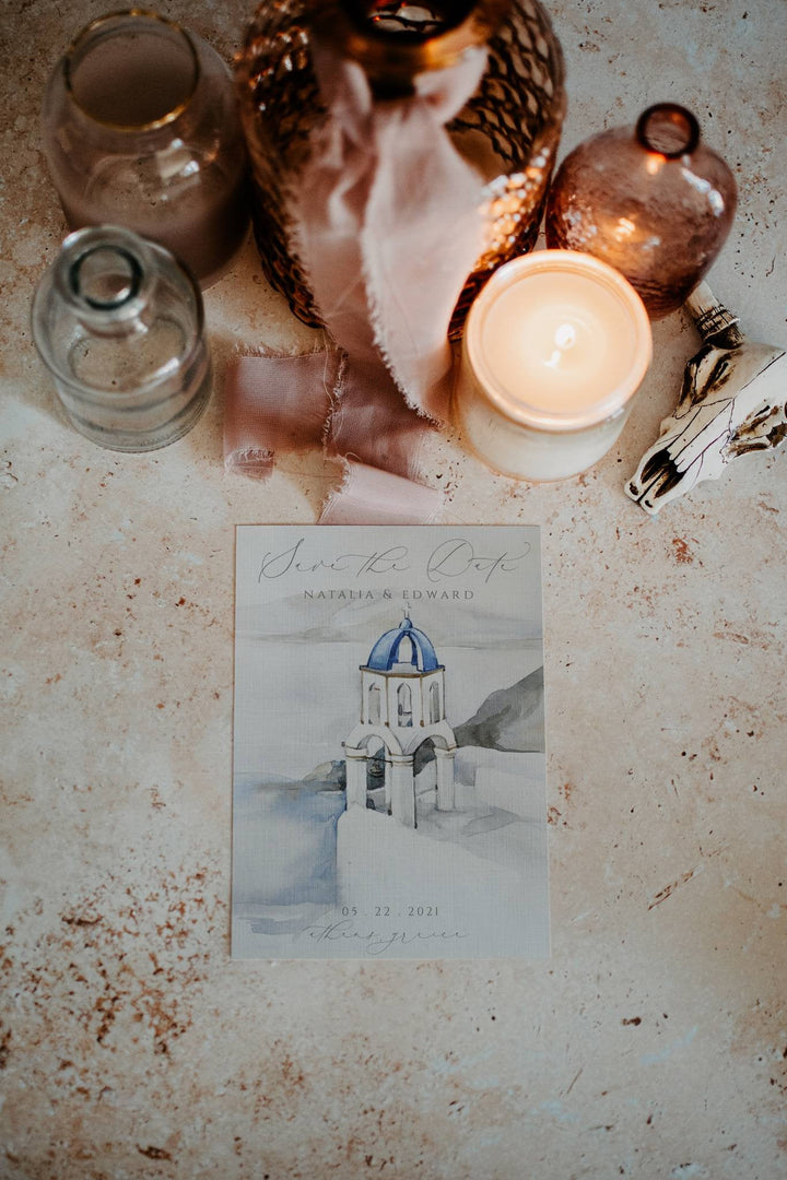 Greece Wedding Save the Dates - Watercolor Greece Save the Date - Athens Wedding Invitation - Greece Destination Wedding - Save the Date