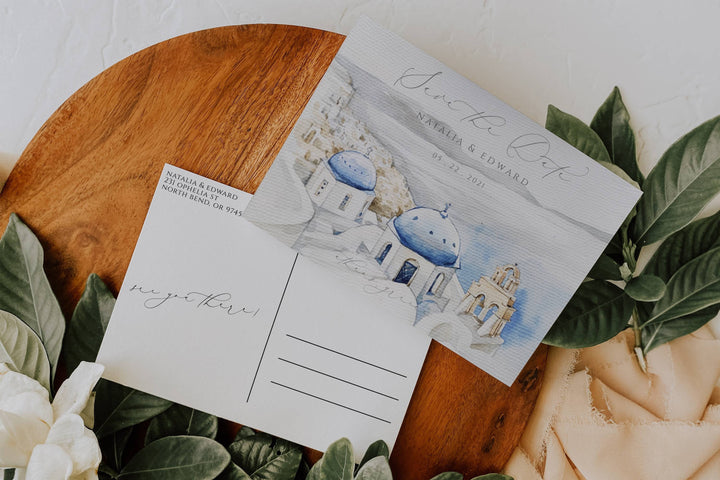 Greece Postcard Save the Date - Athens Wedding Save the Date - Postcard Watercolor Save the Date - Wedding Save the Date - Wedding Card 5x7