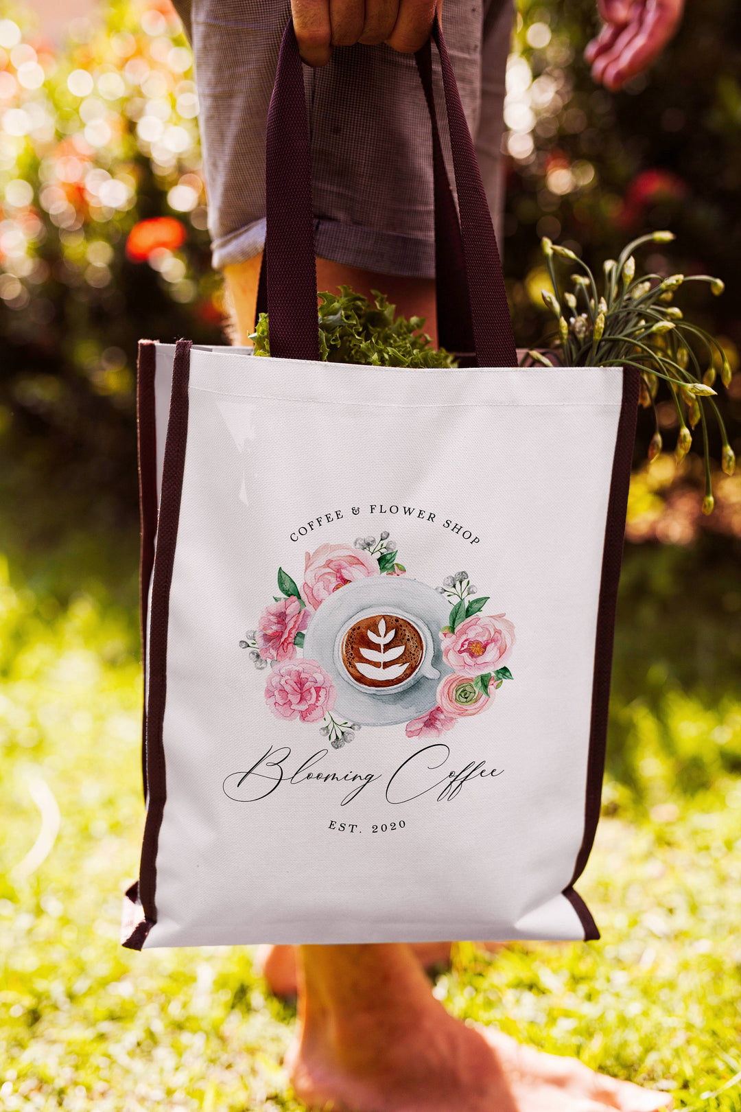 Coffee Shop Logo - Flower Shop Logo - Coffee and Flower Shop Logo - Book Club Logo - Floral Coffee Logo - Instant Download Logo - Editable