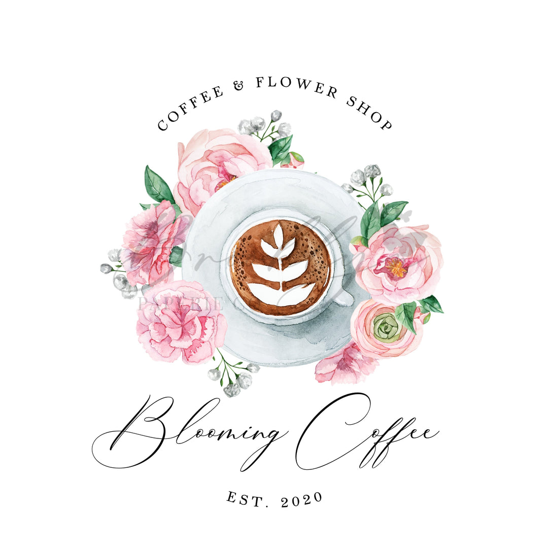 Coffee Shop Logo - Flower Shop Logo - Coffee and Flower Shop Logo - Book Club Logo - Floral Coffee Logo - Instant Download Logo - Editable
