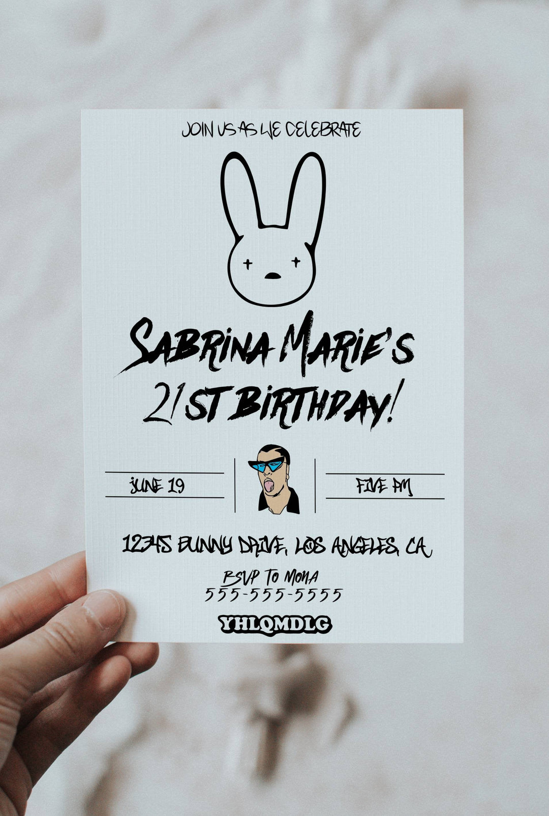 Bad Bunny Birthday Invitation - Bad Bunny Birthday Theme - YHLQMDLG Birthday Invitation - Invitación de cumpleaños de Bad Bunny - Bday Card