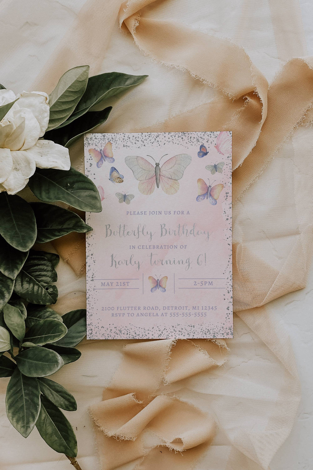 Butterfly Birthday Invitation - Purple Butterfly Birthday Invitation - Butterfly Theme Birthday Invitation - Girls Birthday Invitation - 5x7